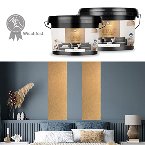 Wanders Metallic Wandfarbe Bronze 1 Liter moderne Metallic Effekt Wandfarbe in 9 exklusiven Farbtönen, Effektfarbe innen für Zuhause… – Ansicht 6
