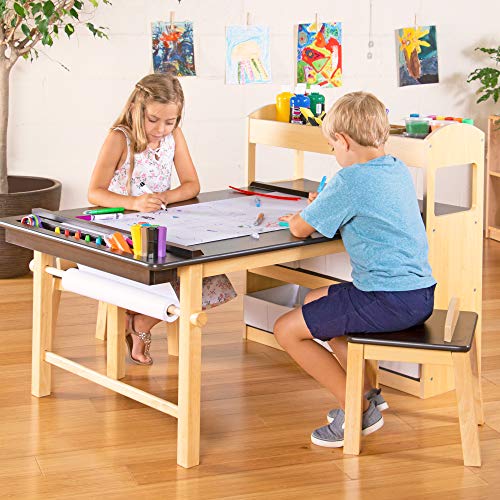 Guidecraft-Deluxe-Art-Center-Kids-Arts-and-Crafts-Table-and-Chairs-Set-with-Storage-Shelves-Bins-Paper-Roll-for-Drawing-and-Painting-Wooden-Art-Desk-for-Kids-Playroom-Toddler-Activity-Table Guidecraft Deluxe Art Center Kids Arts and Crafts Table and Chairs Set with Storage Shelves Bins Paper Roll for Drawing and Painting Wooden Art Desk for Kids Playroom Toddler Activity Table