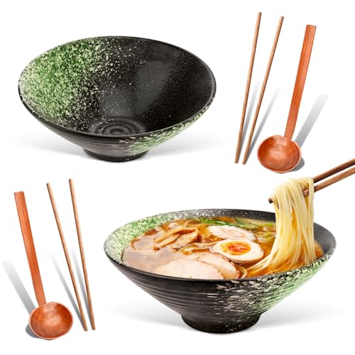 HOMIKLSA Ramen Schüssel Keramik, 2 Sets Ramen Bowl mit Löffel und...