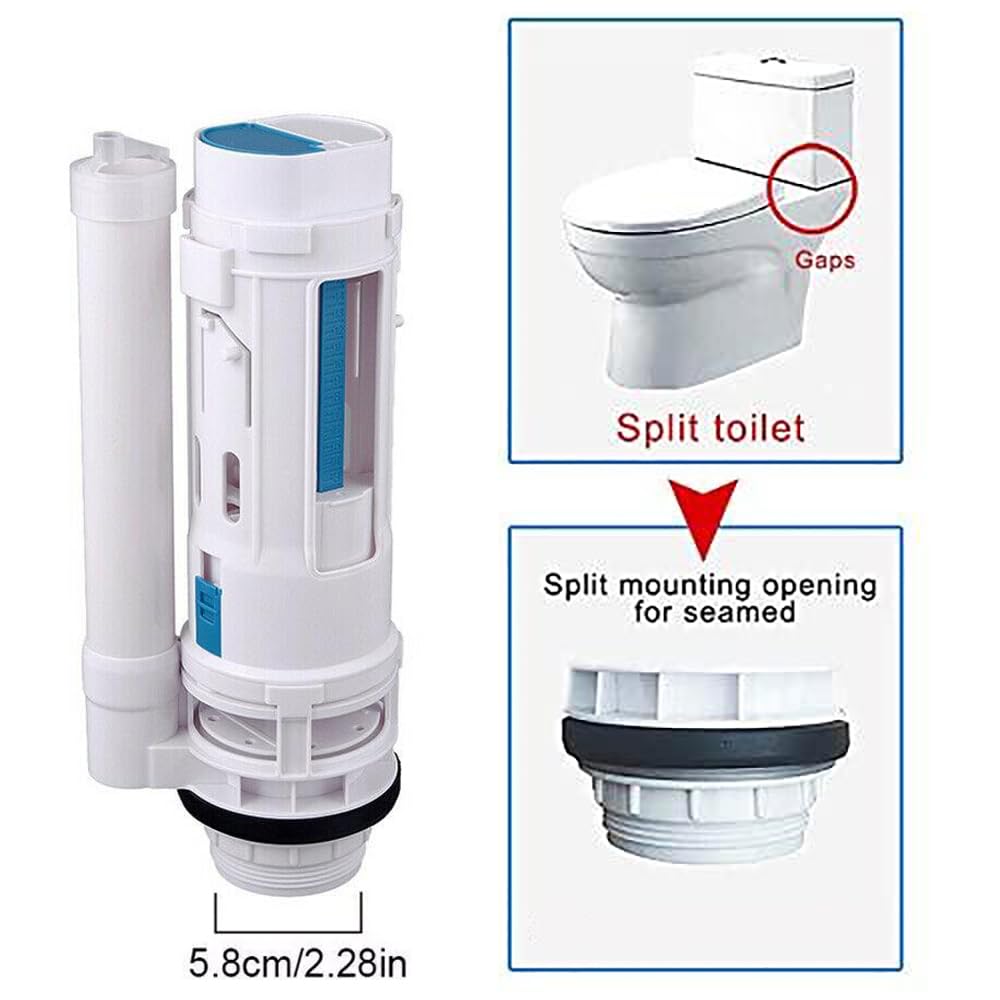 Sostituzione del sistema di scarico del WC, con valvola di scarico doppia a pulsante e kit valvola di riempimento con altezza regolabile per uscita da 5,1 cm, parti di scarico universali