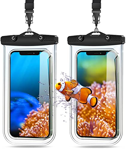 Mohard Funda Movil Impermeable (2 Unidades), IPX8 Bolsa Estanca Movil con Cordón para Playa & Piscina, Compatible con iPhone 14 Pro Max/13 Pro/Mini/12/XS, Galaxy S22 Ultra de hasta 7', Transparente