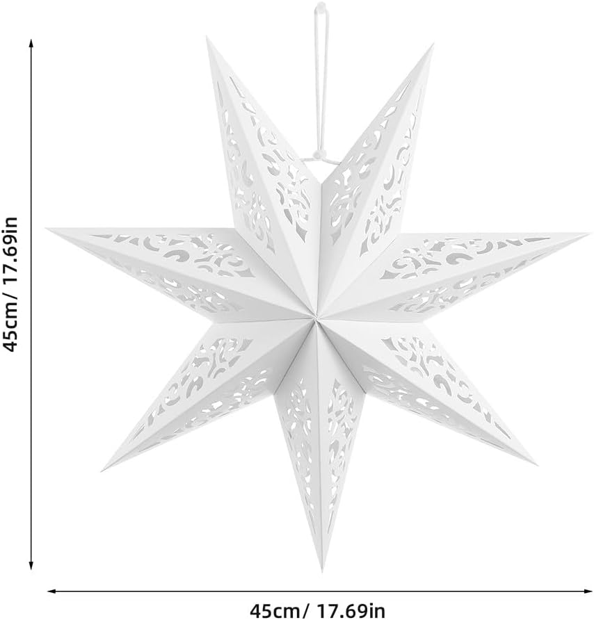 Christmas Star Paper Lantern 17. 7 Inch Hanging Paper Stars Lantern Lampshade, Pentagram Lampshade Ornament for Weddings Holiday Home Decor, White