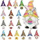 Qunclay 33 Pcs Easter Interchangeable Wooden Gnome Decor Seasonal Gnome Desk Easter Tiered Tray Decoration with Magnet Pieces Holiday DIY Detachable Sign for Home Ornaments(Retro)