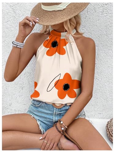 Image of RoseSeek Women's Tropical Paisley Halter Blouse Boho Shirt Vacation Tops