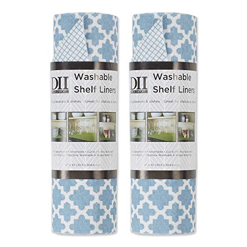 Dii Fridge & Shelf Liner Collection Non-Adhesive, Cut To Fit, Machine Washable, 12X20, Stonewash Blue Lattice, 2 Piece #TOP4
