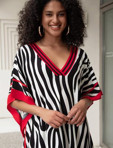 Image of KECVOT Kaftan Dresses for Women V-Neck Print Swimsuit Cover Up Plus Size Beach Caftan Lounge Dress