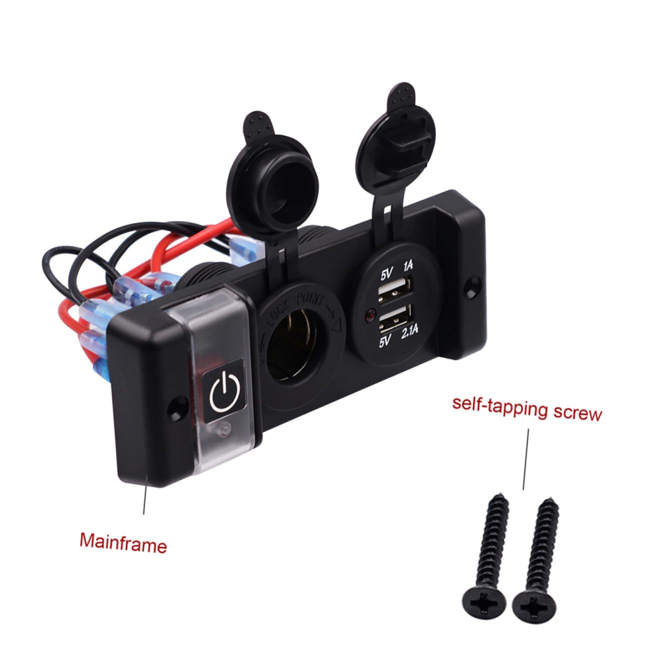 Pannello Caricatore Presa Accendisigari Dual USB 12-24v Nero | Abs, Alimentazione per Telefono e Tablet, per Auto, Barca e Yacht, Alta per Uso Nautico
