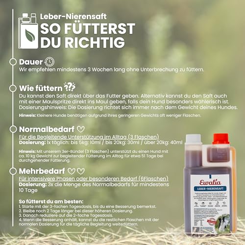 EWALIA Leber-Nierensaft | 500 ml | Ergänzungsfuttermittel für Hund & andere Haustiere | Mit Mariendistel