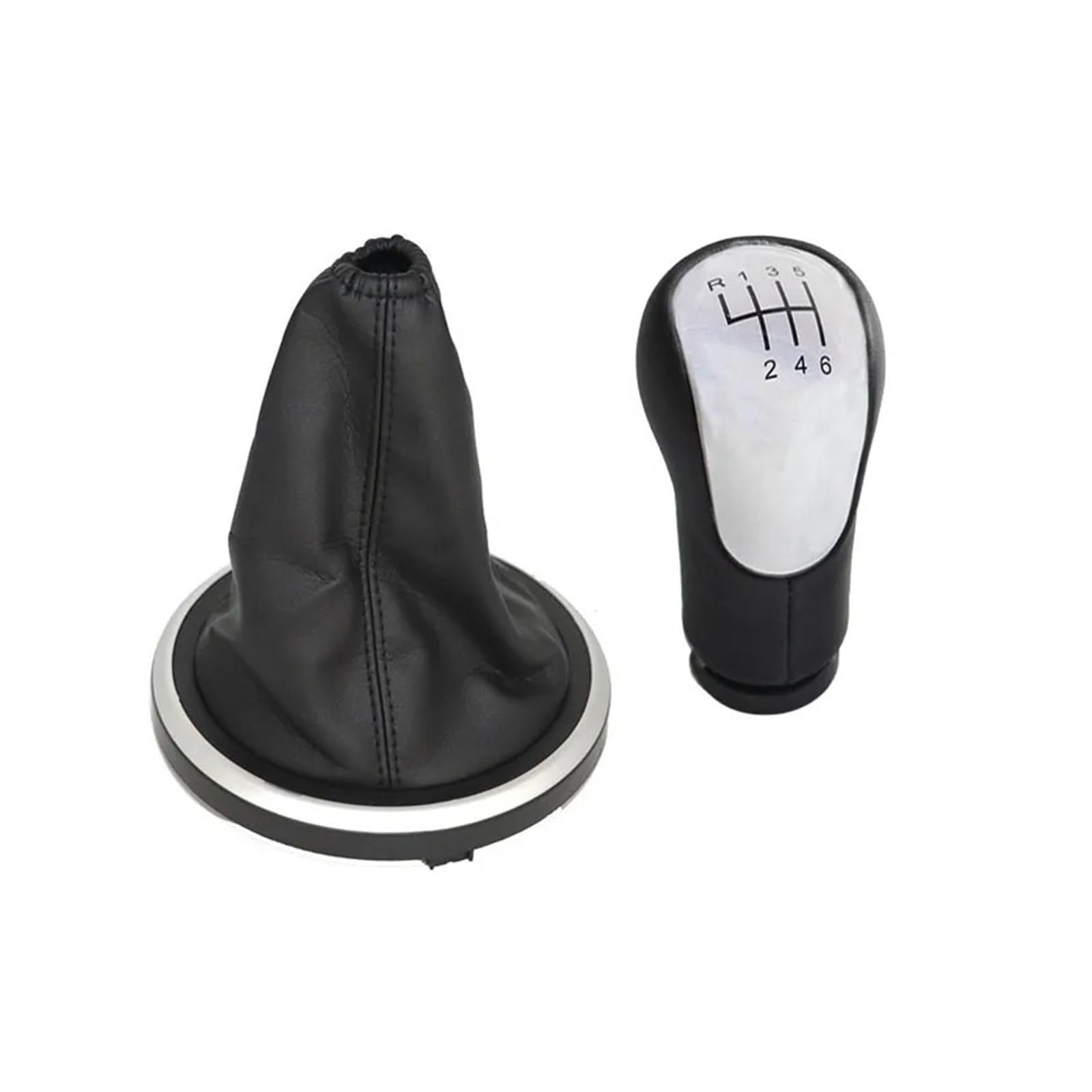 VAVGKDKPZB Shifter Lever Handle for Fiesta 2002-2007 Gear Shift Knob Shifter Lever Change Gaitor Boot Cover(2Pcs 6 Speed Silver)