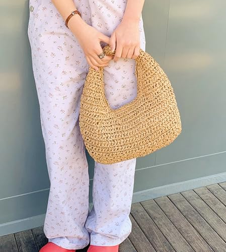 Crescent Straw Handbag for Women Straw Summer Beach Tote Handbag Vacation Shoulder Purses Raffia Woven Hobo Bag Clutch4