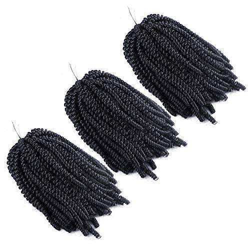 Fluffy Spring Twist Crochet Hair 8 inch Spring Twist Crochet Braids Hair Extensions 3 Pack Black Synthetic Crochet Braids (1B)