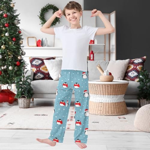 Boy's Pants Funny Penguin Christmas Hat Jogger Pants Elastic Waist Long Bottoms Trousers with Pockets 6-14 Years2