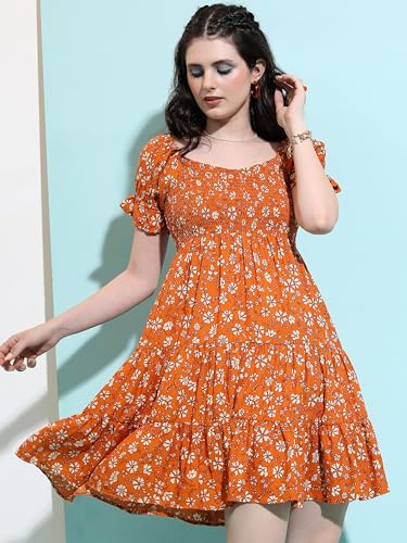 Image of Tokyo Talkies Women's Short Sleeves Round Neck Printed Dresses | Stylish Dresses | Casual Dresses