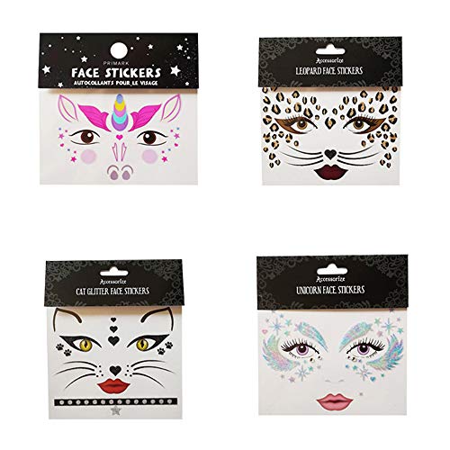 Luxanna 4 Pack Self Adhesive Face Sticker, Rave Festival Temporary Face Tattoo Kits, Forehead, Leg, Nails, Body Decorations Cute (style1)