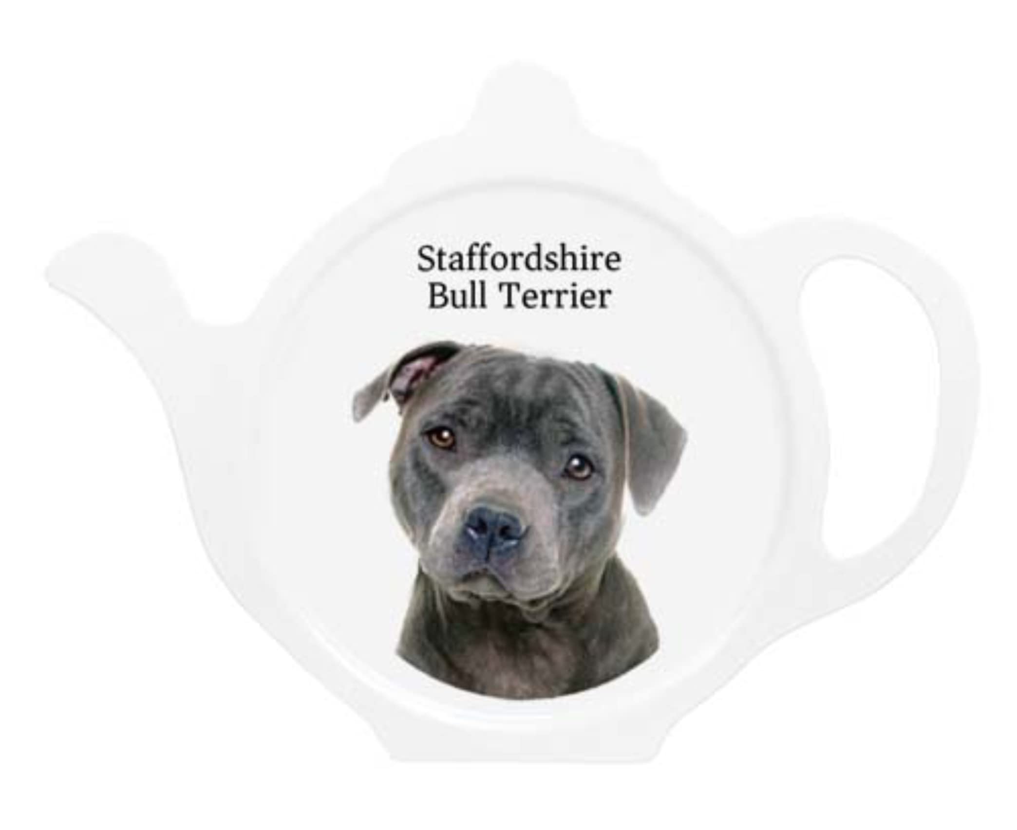 Car-Pets Ltd White Staffordshire Bull Terrier Staffy Dog Teabag Tidy Rest For Teaspoons And Used Tea Bags Width: 12.5Cm Height: 9.5Cm Depth: 0.5Cm