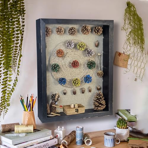 Image of Black Shadow Box Frame 16x20 Shadow Box with Shelves 2.6 inch Interior Depth Memorial Shadow Box Display Case with Linen Back for Handicrafts,Picture Frames,Medals,Coins,Pins Collection and More