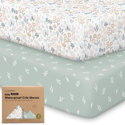 Image of 2-Pack Waterproof Baby Crib Sheets for Boys, Girls, 52x28 (Prairie) | Viscose Derived from Bamboo Toddler Bed Sheet Neutral, Fitted Crib Mattress Protector Cover for Baby Bedding, Soft & Gentle
