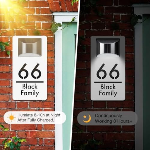 Placa solar LED casa con número personalizado acrílico iluminado 7