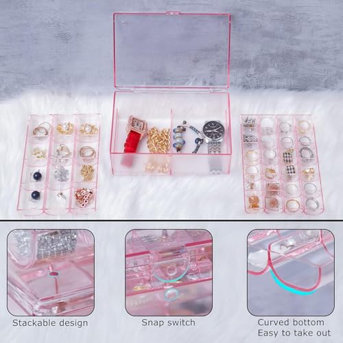 Image of House of Quirk 3 Layer Acrylic Storage Box Multi-Layer Jewelry Organizer Makeup Box Large Dustproof Trays Large Space Women Jewelry Storage Boxes (Brown)