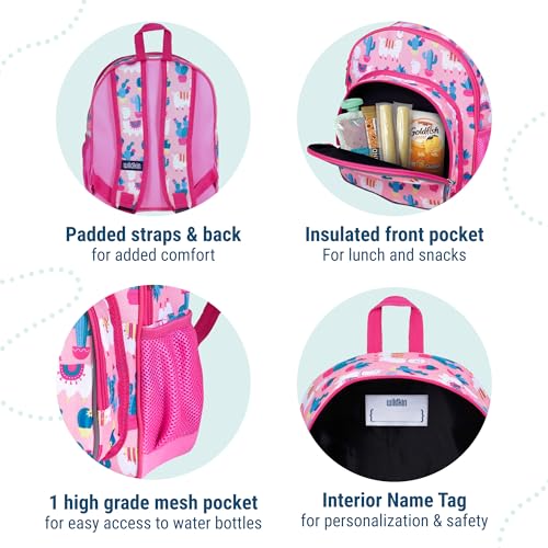 Image of Wildkin 12 Inch Toddler Backpack for Kids, Llamas and Cactus | Ages 3-7, insulated front pocket - coordinates with matching Wildkin nap mats and water bottles