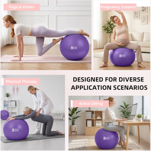 Image of Gruper Exercise Ball, Extra Thick Yoga Ball for Working Out, Yoga & Pregnancy, 4 Sizes Anti-Burst Balance Ball with Foot Pump for Pilates, Physical Therapy & Fitness