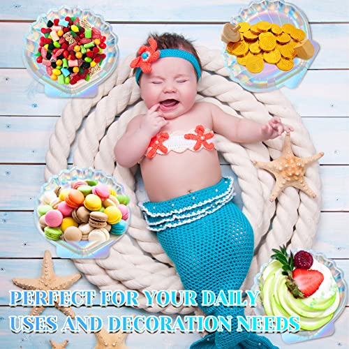 Zopeal 96 Pcs Holographic Mermaid Seashell Paper Plates Disposable Iridescent Plates 9 Inch Mermaid Themed Party Supplies For Girl Kids Baby Birthday Shower Wedding Party #TOP3