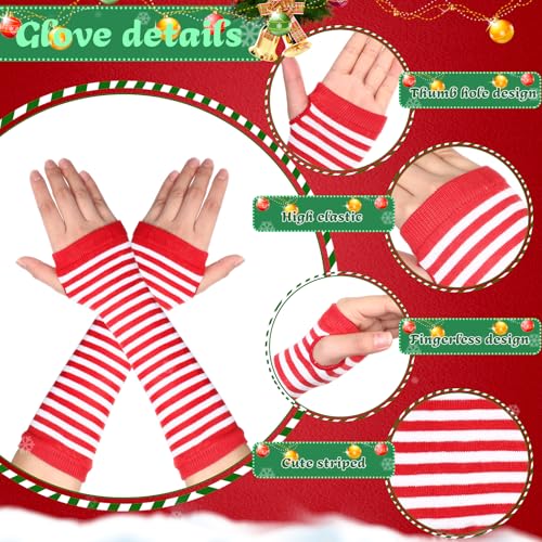 Image of Geyoga Arm Warmers Leg Warmers Striped Thigh High Socks Fingerless Gloves Stockings Christmas Halloween