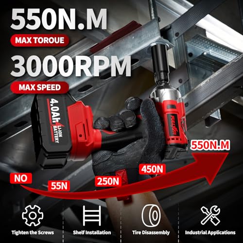 Cordless Impact Wrench 1/2 Inch, 406Ft-lbs (550N. M) Brushless Impact Gun Kit, 3000RPM High Torque Power Impact Wrench, 4.0Ah Battery & Fast Charger, Electric Impact Driver for Car Home - Image 4
