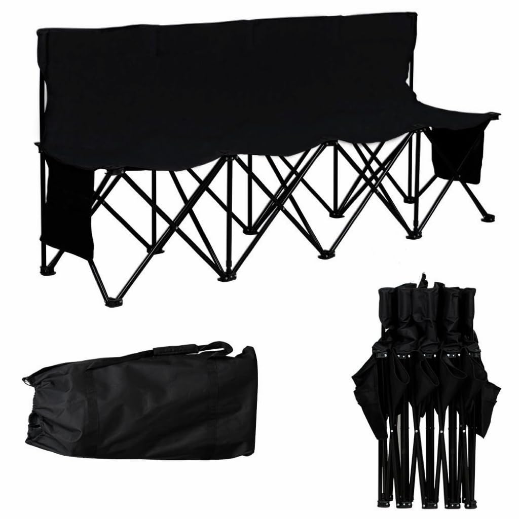 Yaheetech 4-Seat Folding Bench with 2 Hanging Bags & Carry Bag, Back