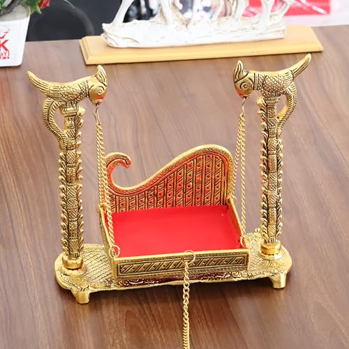 Image of KridayKraft Metal Swing Laddu Gopal Jhula,Krishna Hindola Palana,Decorative Laddu Gopal for Temple Pooja,Showpiece Figurines,Religious Idol Gift Article