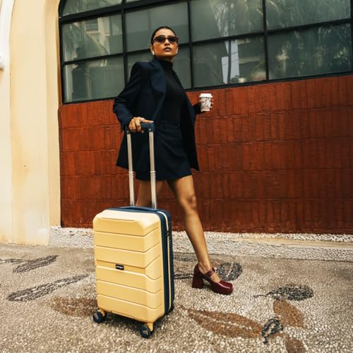 Image of Provogue Cascade Hard-Sided PP 65 Cm Trolley Bags for Travel Medium Size | Expandable Luggage Suitcase with 8 Wheels | Combination Lock | 5 Year Warranty (Golden Yellow /Blue Berry)