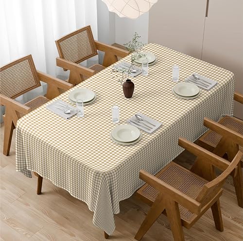 Image of Casableu Gingham Checks Mustard Table Cloth for 6 Seater Dining Table | 52x72 Inch Rectangular Table Cover | Dust-Proof, Washable Fabric | Decorative Checkered Dining Table Cover for Home