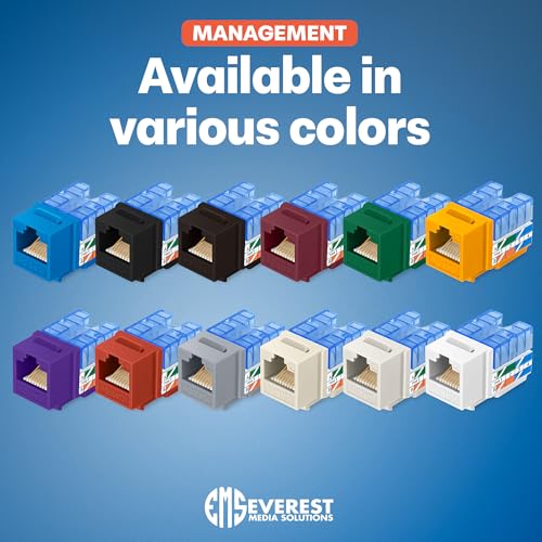 Image of Everest 90 Degree RJ45 Cat5e Keystone Jacks Slim Profile 100-Pack White | Compatible with 90 Angled Speed Termination Tool - easyJACK (B094WB91H3)