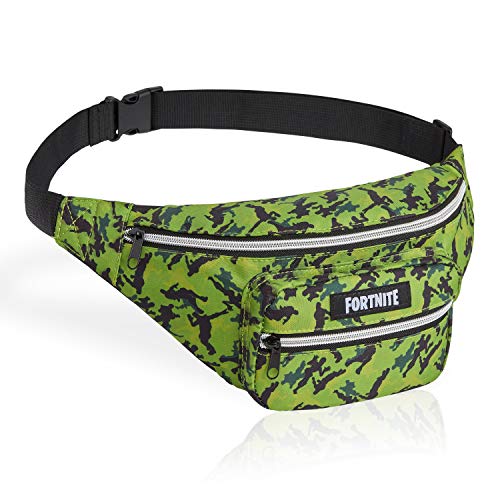 Fortnite Riñonera Niño, Riñonera Deportiva Verde Con Estampado de Camuflaje, Bolso Cintura Para Viajes Deporte Colegio, Merchandising Oficial Regalos Para Niños y Adolescentes