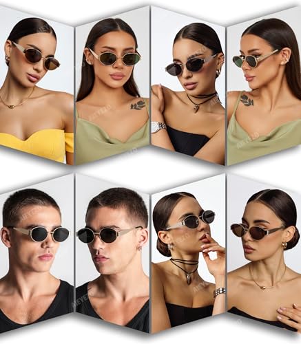 AIEYEZO Polarized Sunglasses for Women Men Retro Oval Sun Glasses Fashion Oval Metal Frames UV400 Protection Lens (Gold/Brown)2