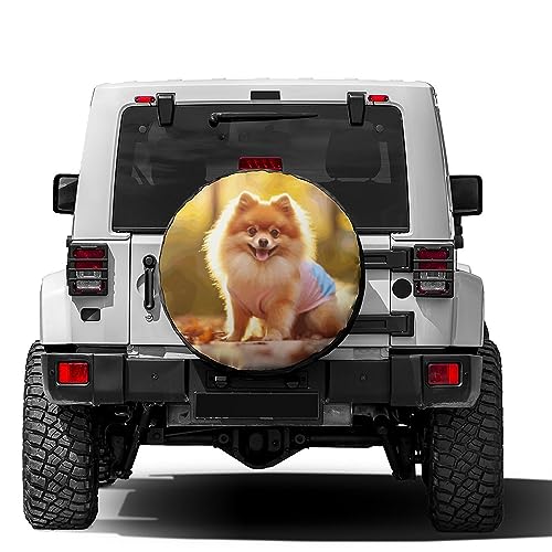 Image of Delerain Spare Tire Cover Happy Pomeranian Wheel Covers Sun Protection Waterproof for RV Truck Trailer SUV and Many Vehicle (14 Inch for Diameter 23 inch-27 inch)