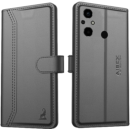 Image of AIBEX Redmi 12C / Poco C55 Flip Cover Leather Finish | Inside TPU with Card Pockets | Wallet Stand | Complete Protection Flip Case Black