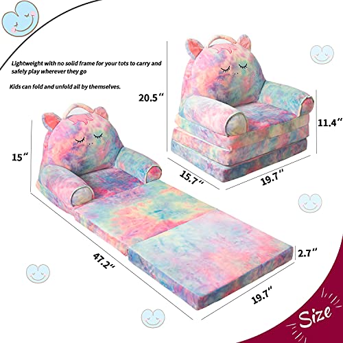 Higogogo Plush Foldable Kids Sofa, Cartoon Rainbow Children Couch Backrest Armchair Bed With Pocket And Handle, Upholstered 2 In 1 Flip Open Infant Baby Seat For Living Room Bedroom, Multicolor #TOP6