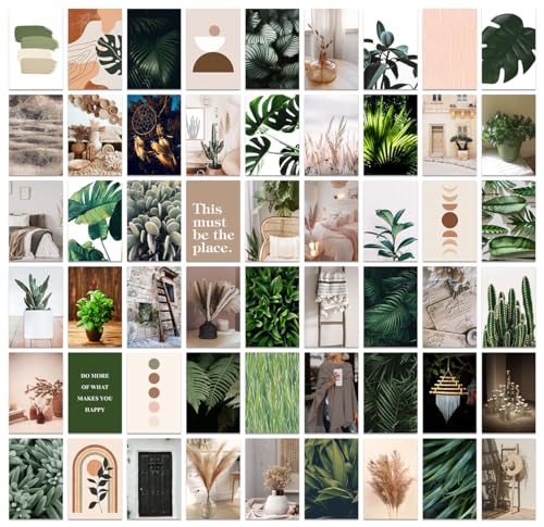 Image of Pack of 54 Green Wall Collage Kit Posters - 4 x 6 Inches Wall Decor Poster - Wall Art For Bedroom, Living room, Office - 1 Tissue Tape