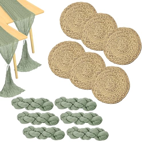 Deymi's - Cheesecloth Table Runner - Set of 6 placemats, 2 Table Runner & 6 Napkins - Perfect Cheese Cloths - Table Runners for Weddings & Events Décor