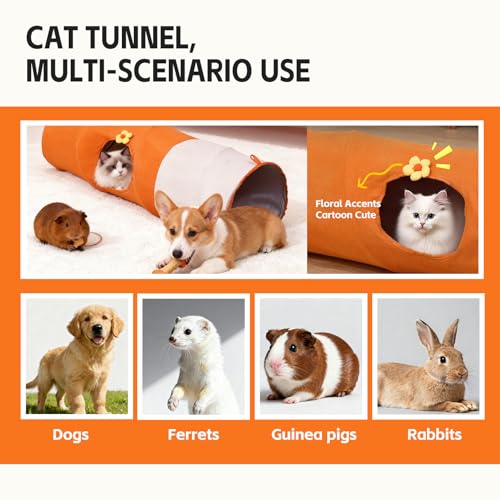 Image of Large Cat Tunnels for Indoor Cats,Durable & Collapsible Play Tubes and Tunnels with Crinkle Sound & Balls for Adult Cats & Kittens (Orange)