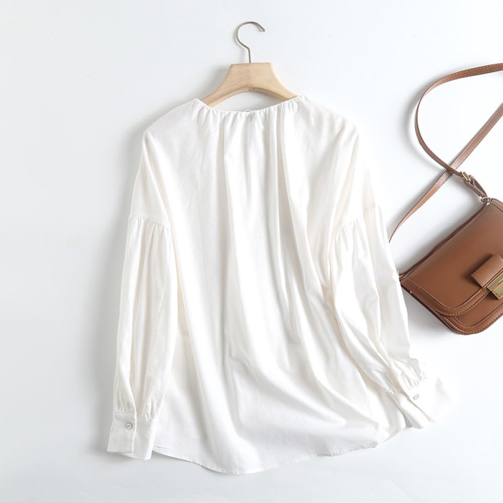 Tops Für Damen,Damen-Bluse, Elegant, Aus Baumwolle Und Leinen, Ballon-Langarm, Baggy-Hemden, Tunika, Button-Down-Hemden, Oberteile, Sexy Party-Oberteile, Lässige Büro- Und Business-Bluse Für Mädchen