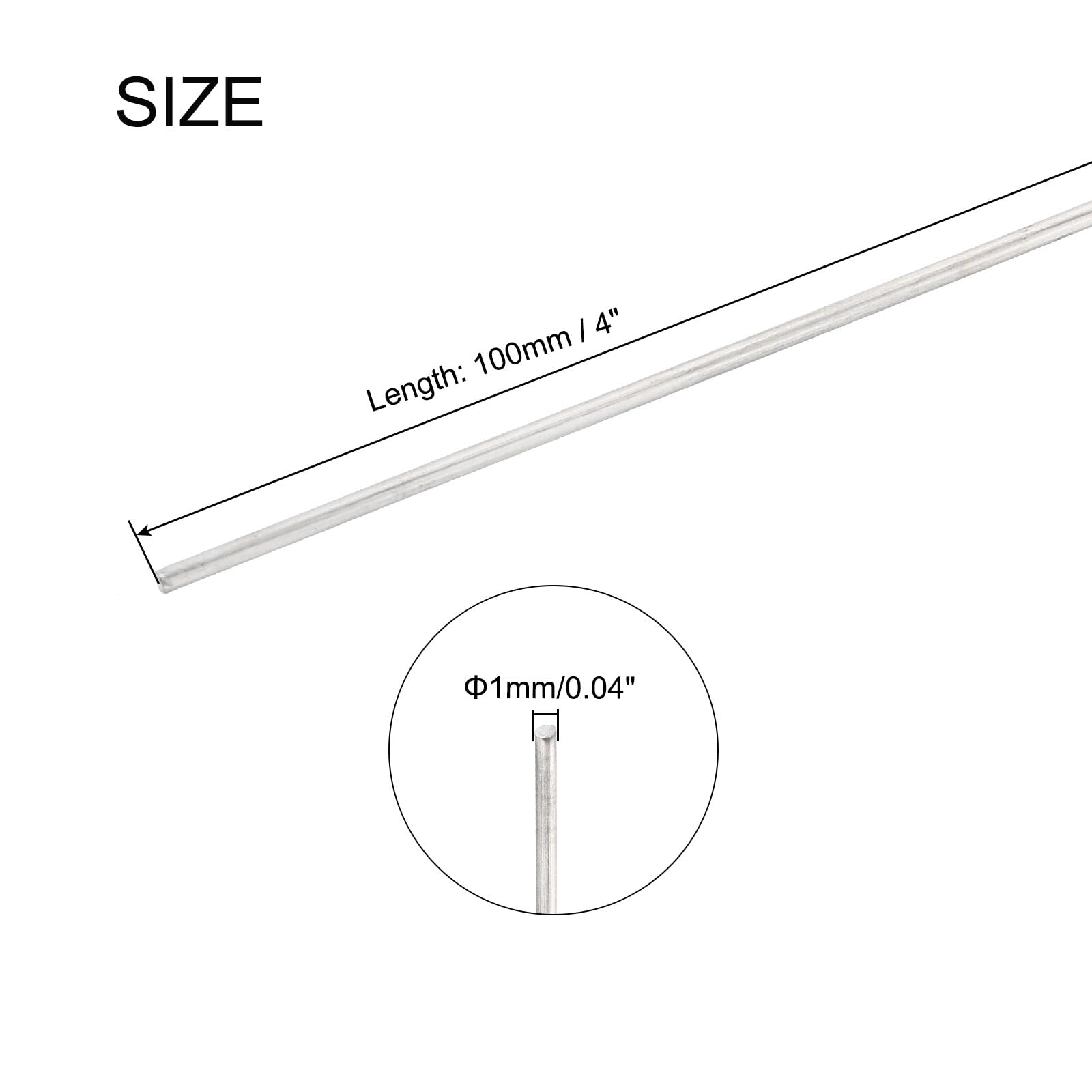QUARKZMAN 6pz Asta Tonda in Acciaio Inossidabile 304, 1mm x 100mm per Modelli