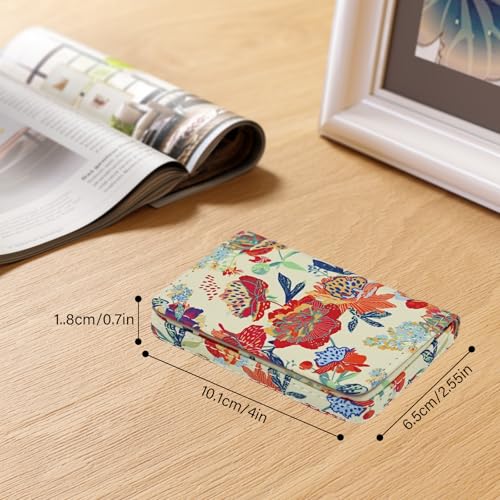 Image of Business Card Holder，PU Leather Business Card Case Color Printing Pattern Card Holder Wallet，Pockets Magnetic Credit Card Holders for Men and Women - Purple Flowers
