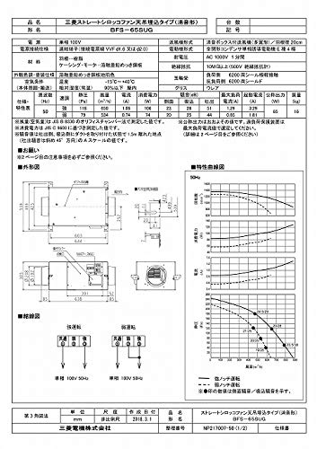 三菱ストレートシロッコファン　BFS-65SUG BFS-65SUG2 三菱 ストレートシロッコファン(天吊埋込、消音形、単相