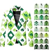 HJINGSUN St Patricks Day Suit Men Cute Four Leaf Printed Business Casual Blazers Slim One Button ...