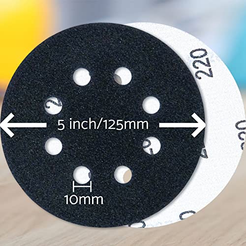 S&F Stead & Fast 5 Inch Sanding Discs Hook And Loop Wet Dry 100Pcs, Orbital Sander Sandpaper 80 180 220 400 600 800 1000 1500 2000 3000 Grit, Silicon Carbide Sandpaper 8 Holes #TOP1