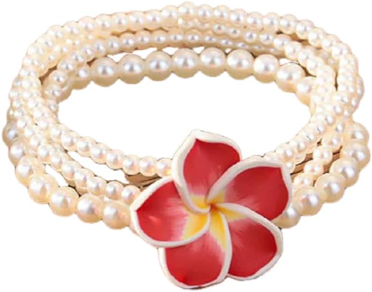 Hawaiian Plumeria Rubra Bracelets Bohemian Polymer Clay Beaded Stretch Bracelet for Women Tropical Flower Summer Beach Boho Jewelry