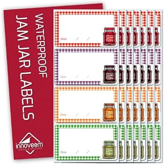 Innoveem Jam Jar Labels - 64 Easy Peel Off Jam Labels Self Adhesive That Leave No Sticky Residue After Use - Perfectly Sized Jam Jar Stickers (8.75 x 5cm) Easy Write Waterproof Jam Labels for Jars