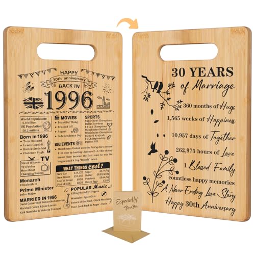 30th Wedding Anniversary for Women Men 1996 Cutting Board Gifts